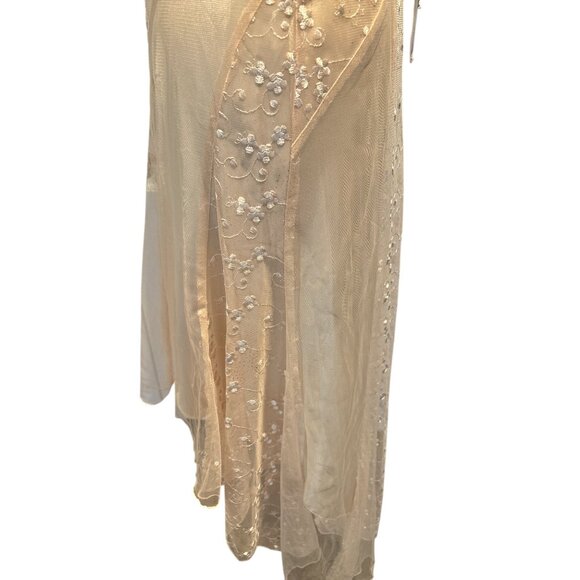 Polka USA Vintage Mesh Lace Midi Dress Nude Cream Floral Embroidered Slip Dress - Picture 6 of 12